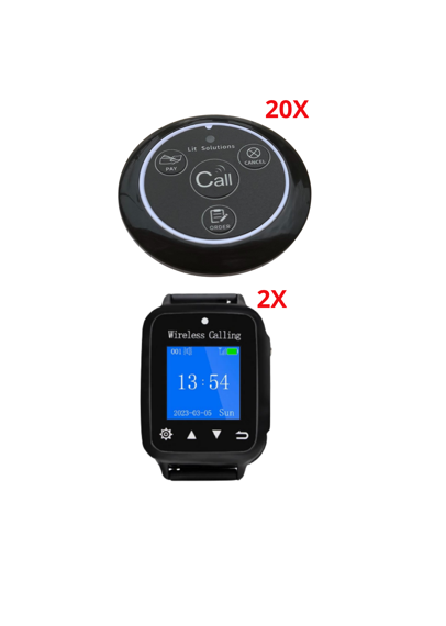 Premium service call button bundle 20x buttons and 2x watches